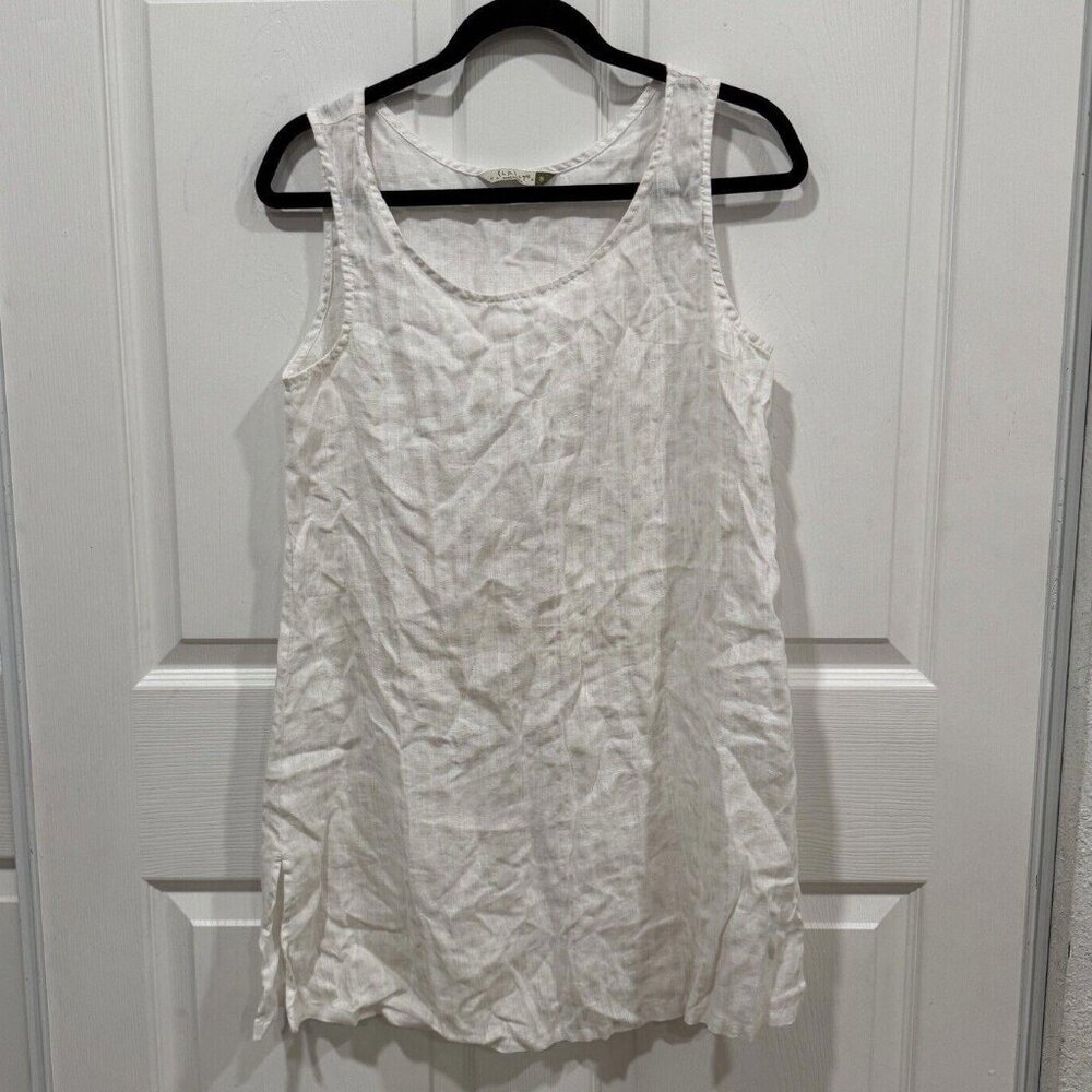 Chalet et Ceci‎ Top Womens Small White Linen Sleeveless Swing Round Lightweight